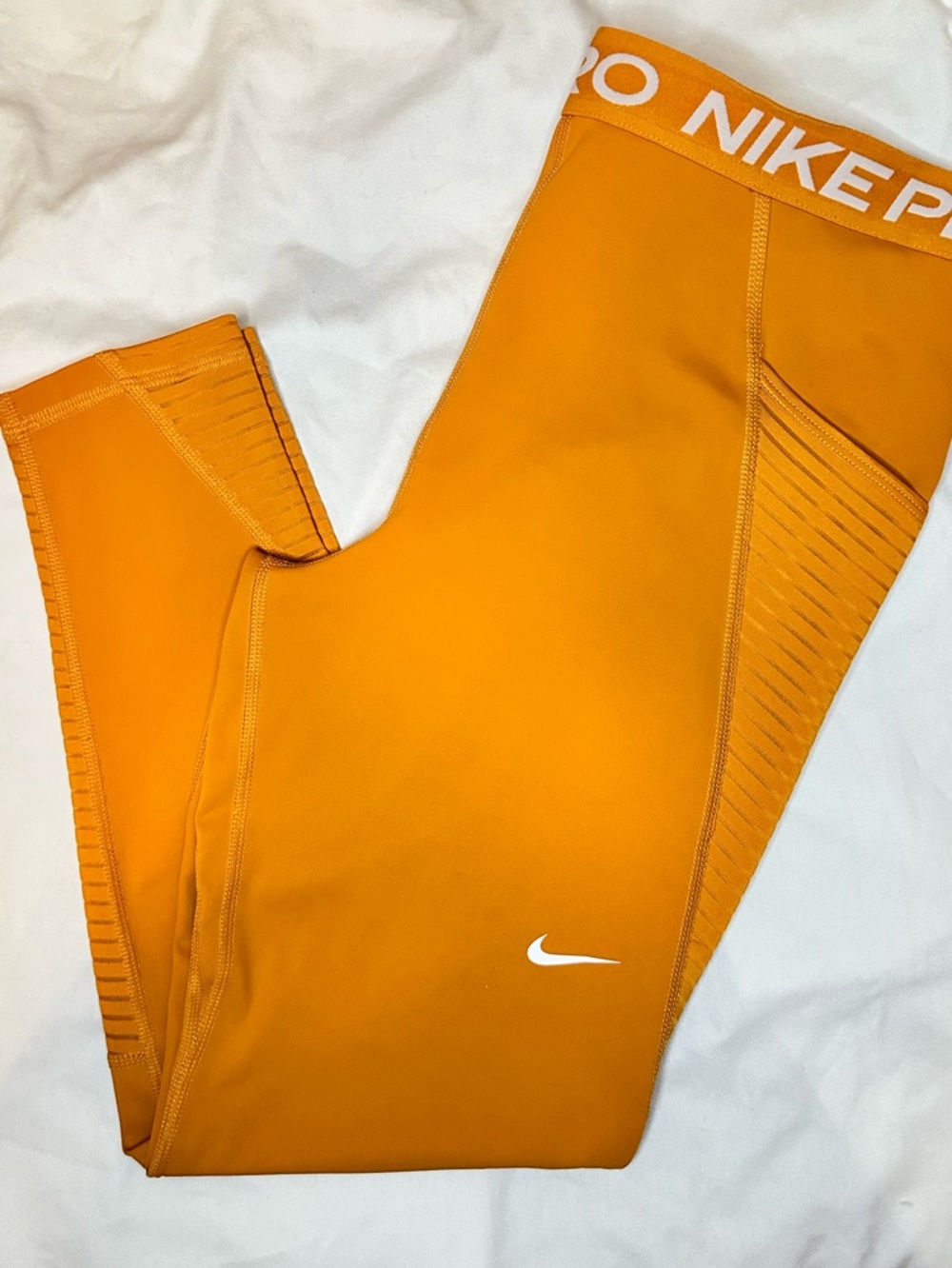Nike Pro Leggings Womens Large Mustard Yellow High Rise Athletic Workout